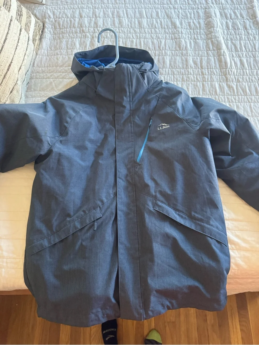 L.L. Bean Youth Hooded Winter Jacket in Charcoal with Blue Accent